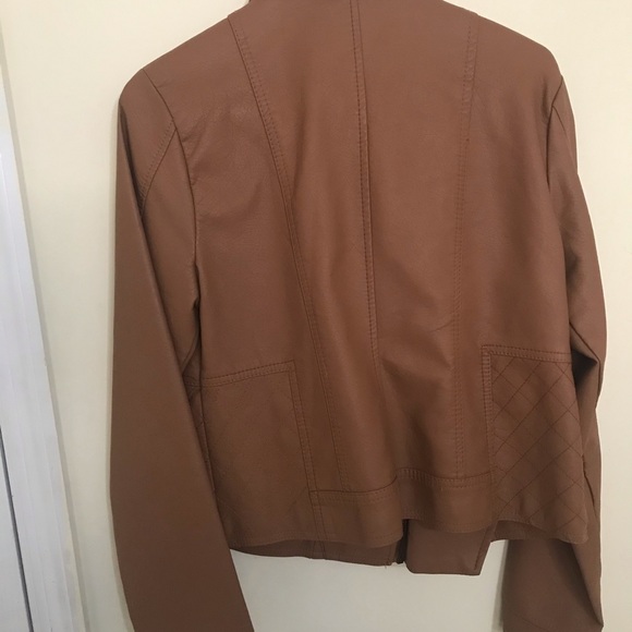 Brown Leather-Look Biker Jacket - Picture 2 of 8